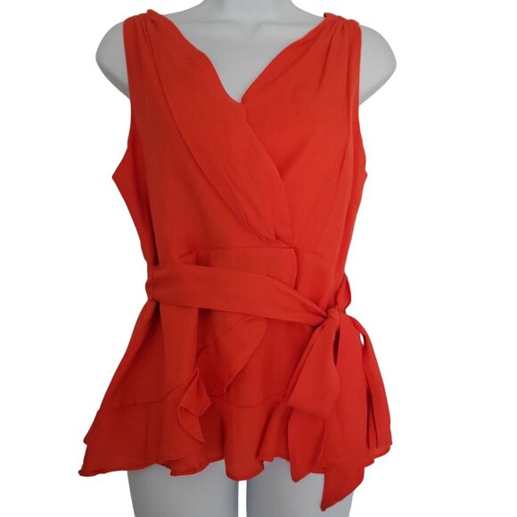 DO+BE Women's Sleeveless Wrap-Style Peplum Top Waist Tie Orange/Red- L - Picture 3 of 8